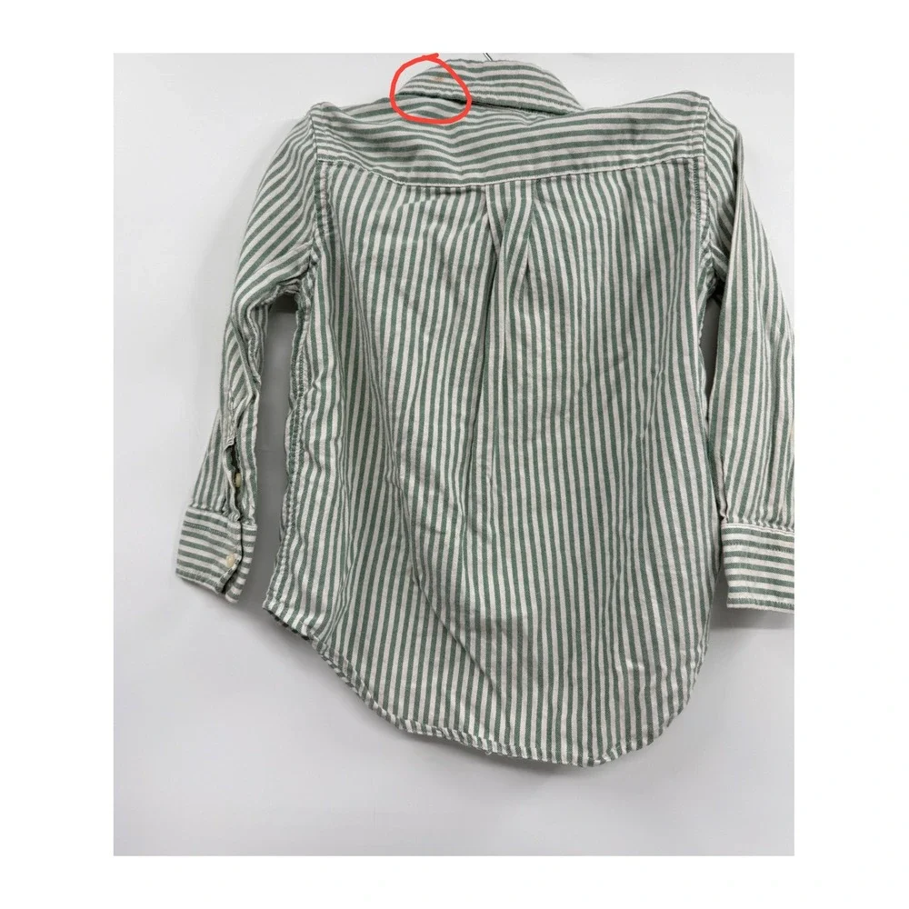 Ralph Lauren 3T Button Down Shirt Toddler Green White Striped Long Sleeve